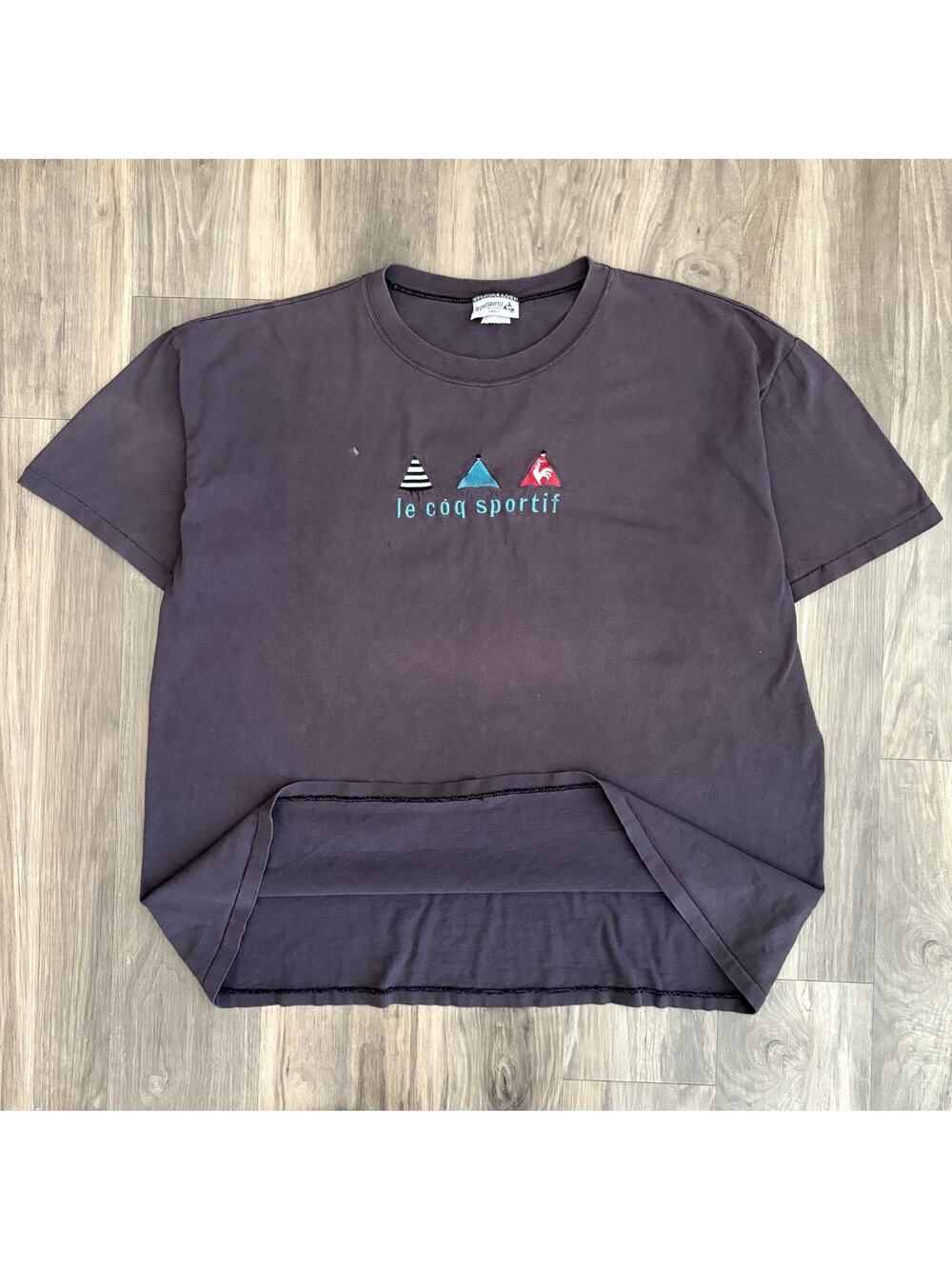 Vintage 1990s Sun Faded Gradient T-Shirt Men's Size XL Le Coq Sportif Dark Blue